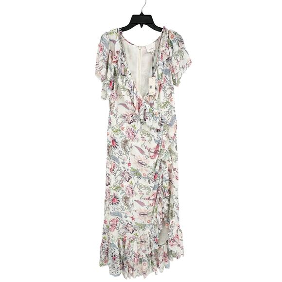 CINQ À SEPT Sheila Floral Ruffle-trim Midi Dress In Weiss - Picture 2 of 4